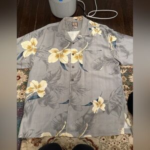 Tommy Bahama Silk Gray and Yellow Floral Men's Shirt
